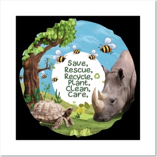 Save Bees Rescue Animals Recycle Plastic Earth Day Posters and Art